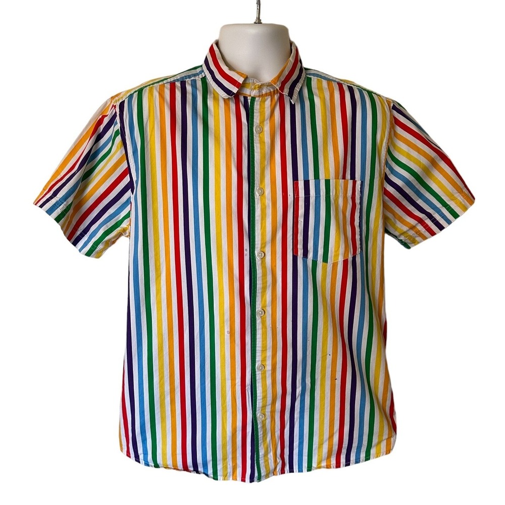 Trinity Collective Mens Muticolor Rainbow Button Down Shirt Stripes Med Vintage